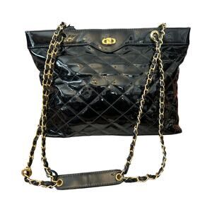 Vintage 80s/90s Magid Quilted Patent Shoulder Bag — 15 x 5 x 10"